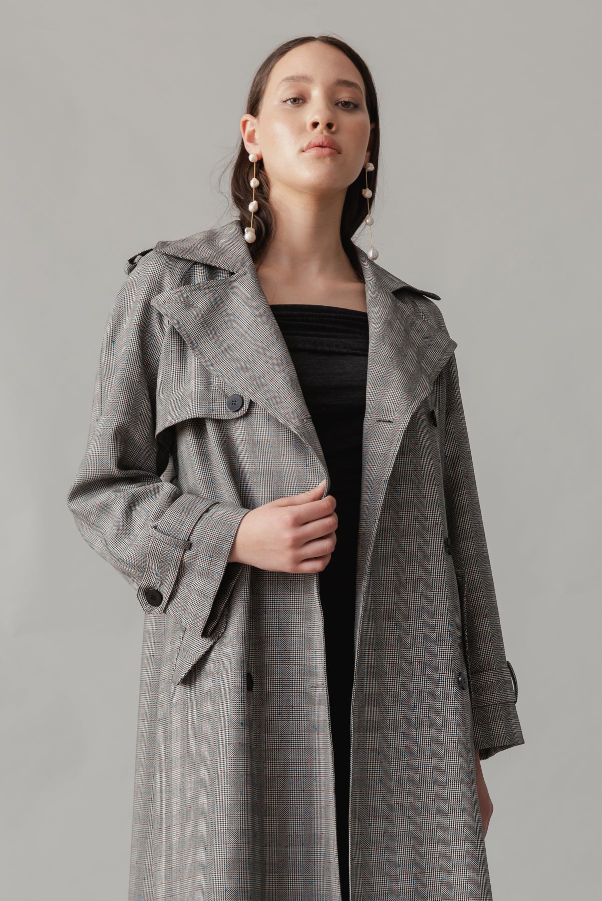 Grey check hotsell trench coat